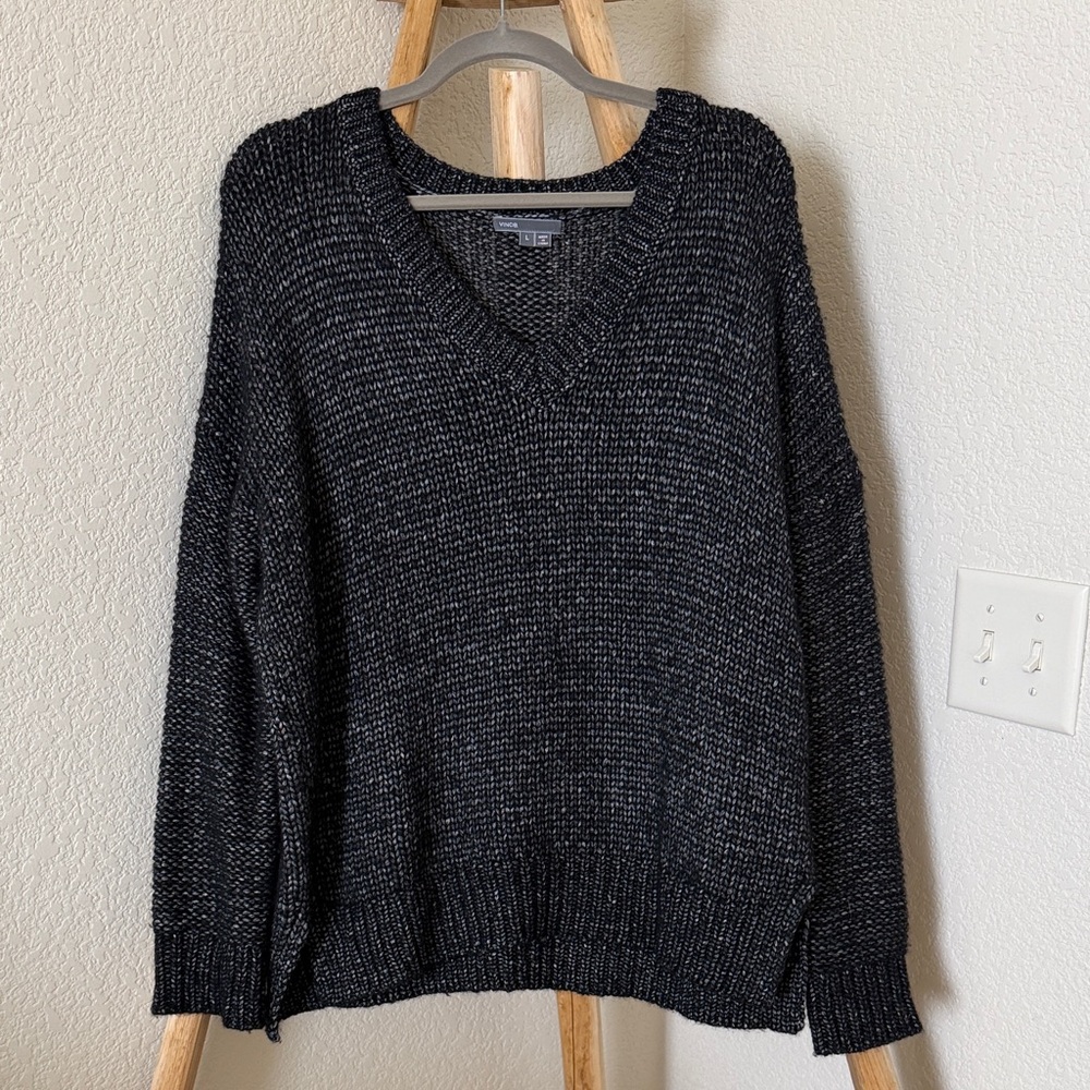 Vince Women's Black Marled Knit V-Neck Sweater
